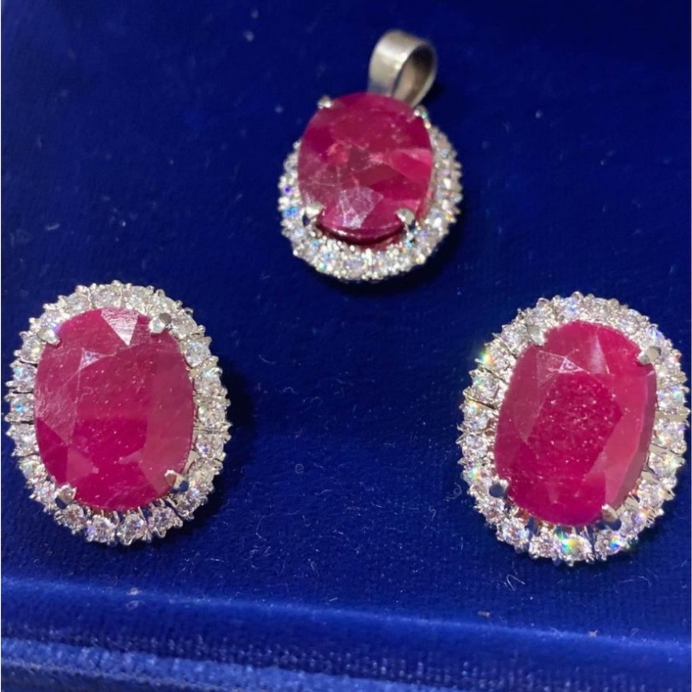 Elegant Genuine Ruby Red Jewelry Set on Sterling silver
